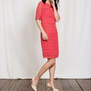 Boden Poppy Lace Eyelet Medallion Dress Coral Pink Festive Chic Size 16